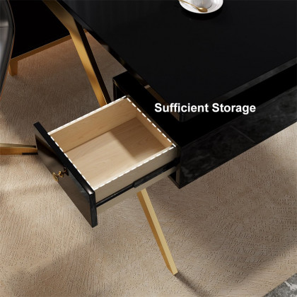 HMR Hungled 55" Modern Office Executive Desk with Storage File Cabinet - Black