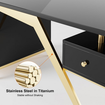 HMR Hungled 55" Modern Office Executive Desk with Storage File Cabinet - Black