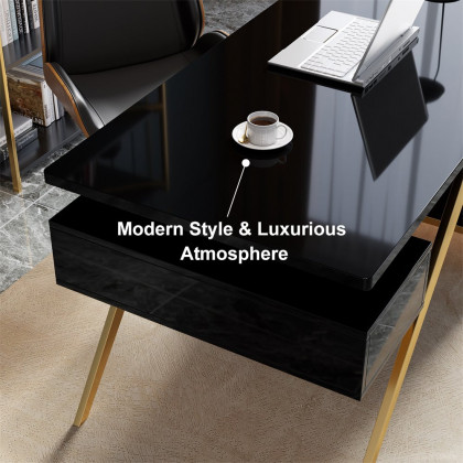 HMR Hungled 55" Modern Office Executive Desk with Storage File Cabinet - Black