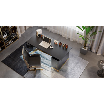 HMR Hungled 55" Modern Office Executive Desk with Storage File Cabinet - Black