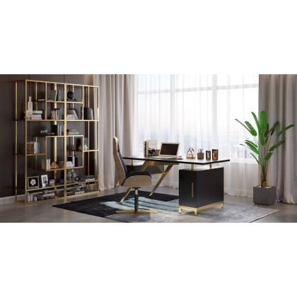HMR Hungled 55" Modern Office Executive Desk with Storage File Cabinet - Black