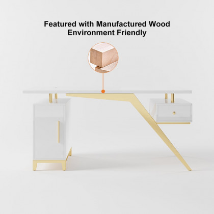 HMR Hungled 55" Modern Office Executive Desk with Storage File Cabinet - White