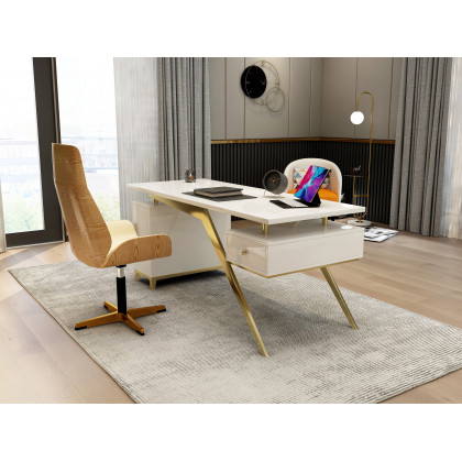 HMR Hungled 71" Modern Office Executive Desk with Storage File Cabinet - White