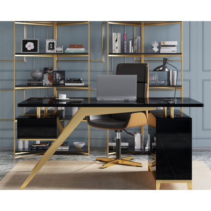 HMR Hungled 71" Modern Office Executive Desk with Storage File Cabinet - Black