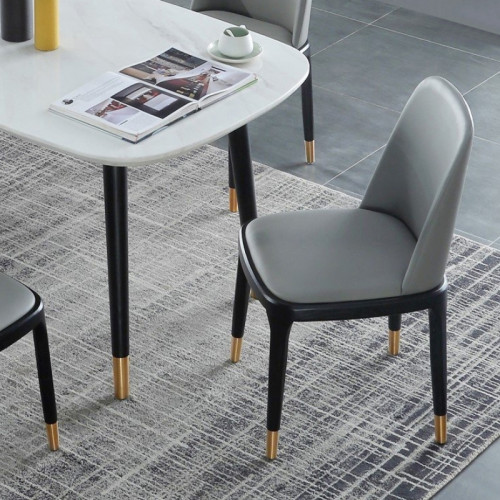 HMR - Modern Upholstered PU Dining Table with Chair (Set of 2) in Gray
