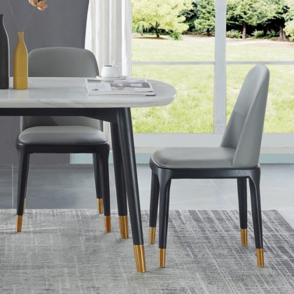 HMR - Modern Upholstered PU Dining Table with Chair (Set of 2) in Gray