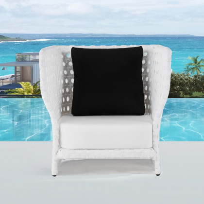 HMR - All-Weather Patio Wicker Outdoor Club Chair with Cushion and Pillow in White