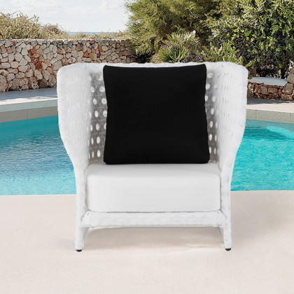 HMR - All-Weather Patio Wicker Outdoor Club Chair with Cushion and Pillow in White