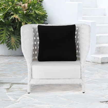 HMR - All-Weather Patio Wicker Outdoor Club Chair with Cushion and Pillow in White