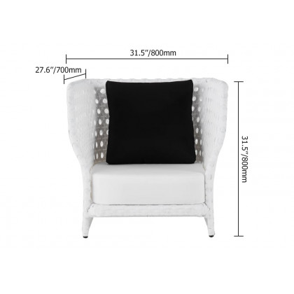 HMR - All-Weather Patio Wicker Outdoor Club Chair with Cushion and Pillow in White