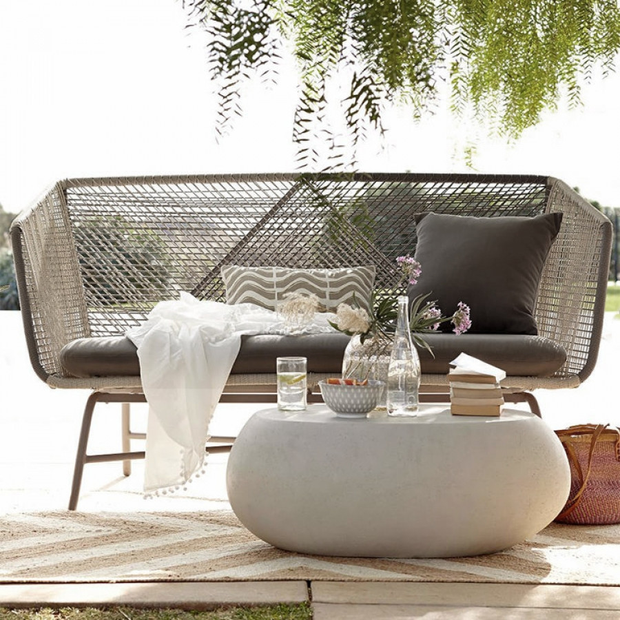 HMR - Outdoor PE Rattan Loveseat with Cushion Pillows and Metal Legs in Multicolor