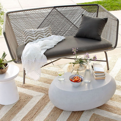 HMR - Outdoor PE Rattan Loveseat with Cushion Pillows and Metal Legs in Multicolor