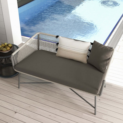 HMR - Outdoor PE Rattan Loveseat with Cushion Pillows and Metal Legs in Multicolor