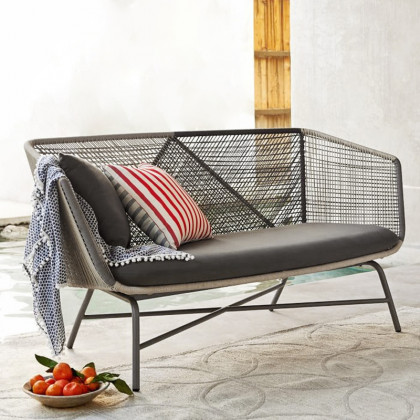 HMR - Outdoor PE Rattan Loveseat with Cushion Pillows and Metal Legs in Multicolor
