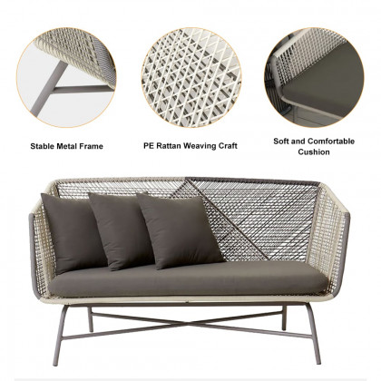 HMR - Outdoor PE Rattan Loveseat with Cushion Pillows and Metal Legs in Multicolor