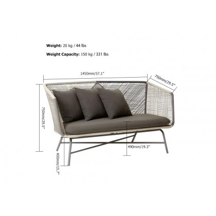HMR - Outdoor PE Rattan Loveseat with Cushion Pillows and Metal Legs in Multicolor