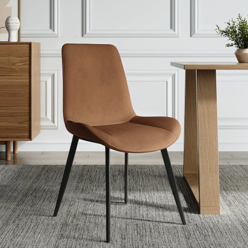 HMR Linesly Series Modern Dining Chairs with PU Leather Upholstery (Set of 2) - Brown