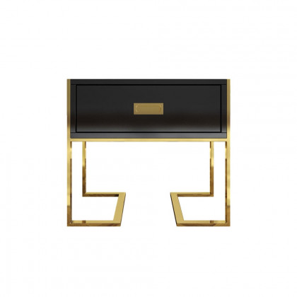 HMR Jocise Series Modern End Table with 1 Drawer & Golden Double Pedestal - Black