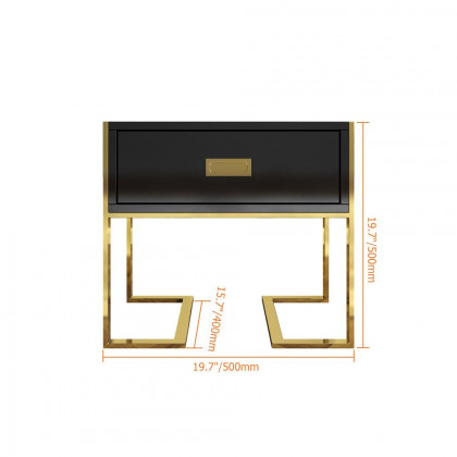 HMR Jocise Series Modern End Table with 1 Drawer & Golden Double Pedestal - Black