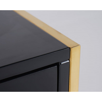 HMR Jocise Series Modern End Table with 1 Drawer & Golden Double Pedestal - Black
