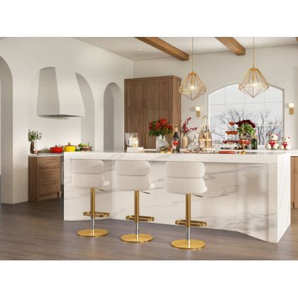 HMR Affordable Luxury Modern Adjustable Swivel Bar Stools with Velvet Upholstery - Beige, 1-Piece