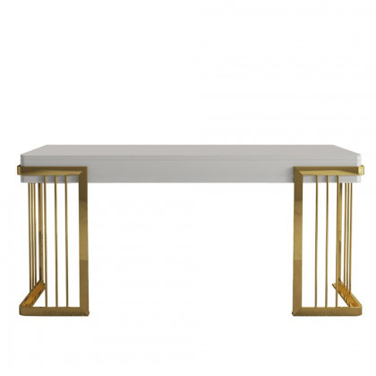 HMR Modern 47" Office Computer Desk with Drawer and Gold Base - White
