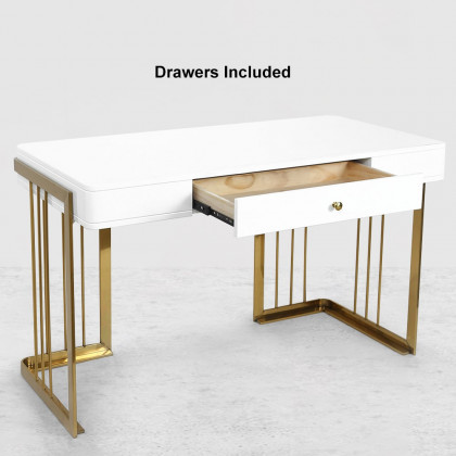 HMR Modern 47" Office Computer Desk with Drawer and Gold Base - White
