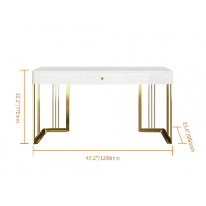 HMR Modern 47" Office Computer Desk with Drawer and Gold Base - White
