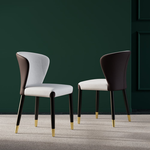 HMR - Modern Upholstered PU Leather Wingback Dining Chairs (Set of 2) in Gray