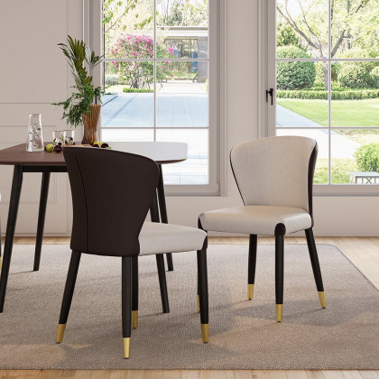 HMR - Modern Upholstered PU Leather Wingback Dining Chairs (Set of 2) in Gray