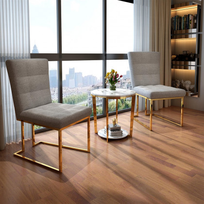 HMR - Faux Marble Round End Table in Gold Stainless Steel