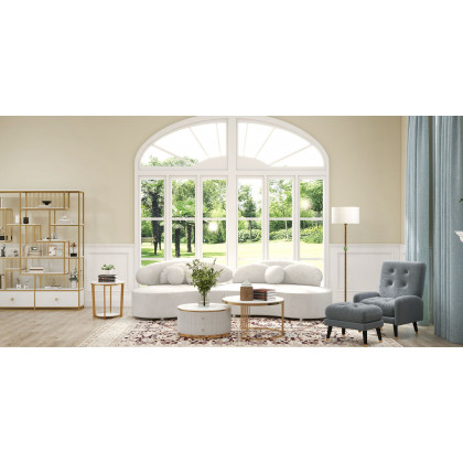 HMR - Faux Marble Round End Table in Gold Stainless Steel