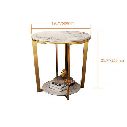 HMR - Faux Marble Round End Table in Gold Stainless Steel