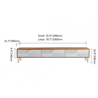 HMR - Nordic TV Stand Fluted Design White and Gold with 3 Drawers in 78.7"W