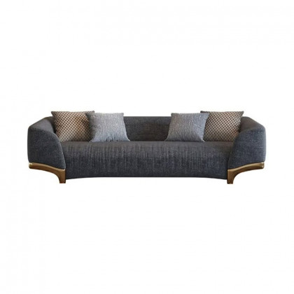 HMR - 3-Seat Cotton and Linen Upholstered Sofa with Pillows and Legs in 87"W, Gray and Gold
