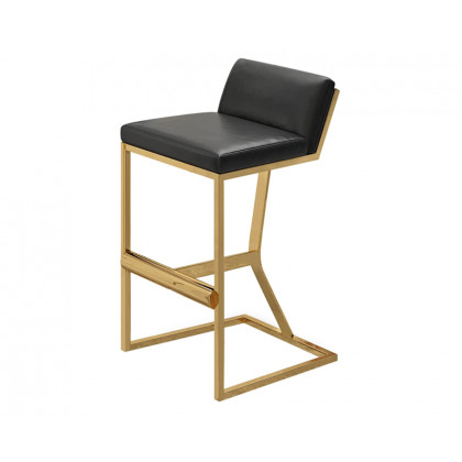 HMR - PU Leather Counter Bar Stool with Footrest in Black