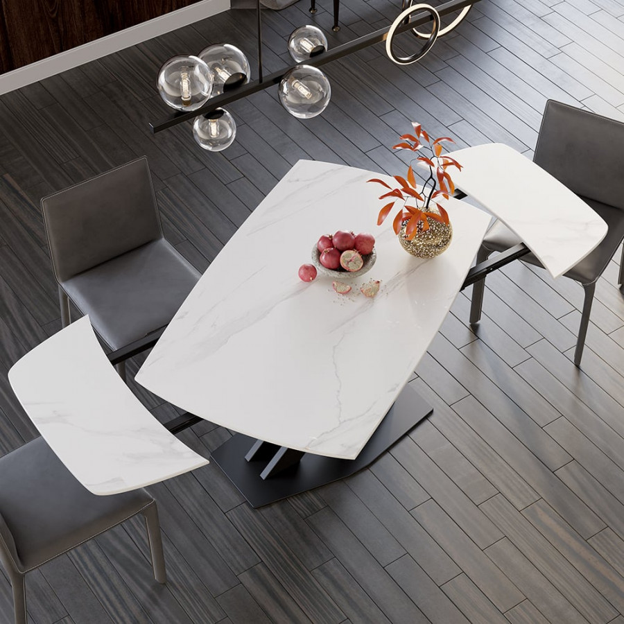 HMR 71" Modern Extendable Dining Table for 4-6 People - White, Sintered Stone