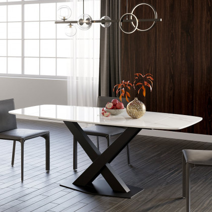 HMR 71" Modern Extendable Dining Table for 4-6 People - White, Sintered Stone