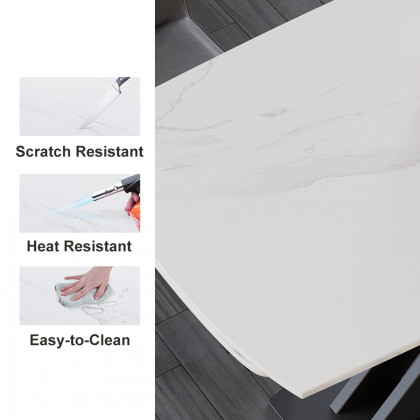 HMR 71" Modern Extendable Dining Table for 4-6 People - White, Sintered Stone