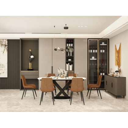 HMR 71" Modern Extendable Dining Table for 4-6 People - White, Sintered Stone