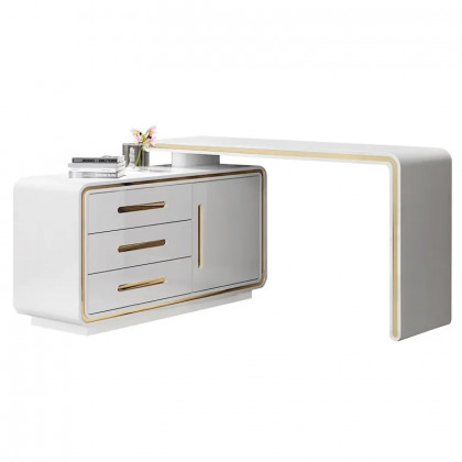 HMR Modern 55" L-Shaped Corner Rotating Computer Desk - White