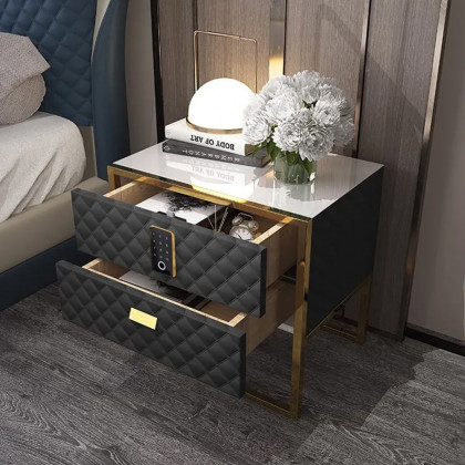 HMR Bedroom Nightstand with Electronic Lock - Black, Stainless Steel