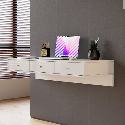 HMR - Floating Desk with Drawers Wall Mounted in White