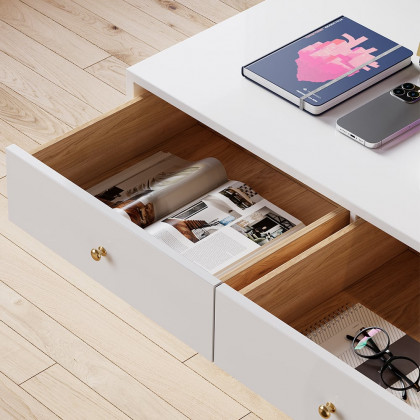 HMR - Floating Desk with Drawers Wall Mounted in White