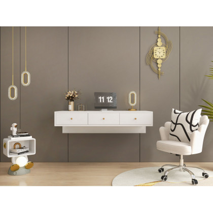 HMR - Floating Desk with Drawers Wall Mounted in White