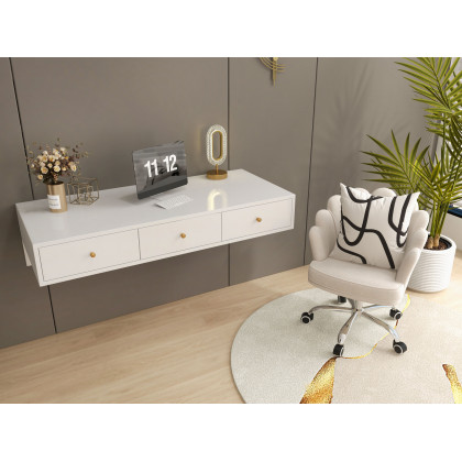 HMR - Floating Desk with Drawers Wall Mounted in White