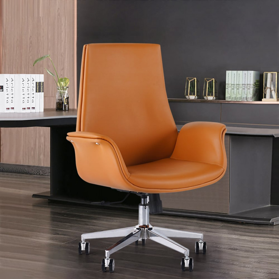 HMR - Office Upholstered PU Leather Swivel Chair in Orange