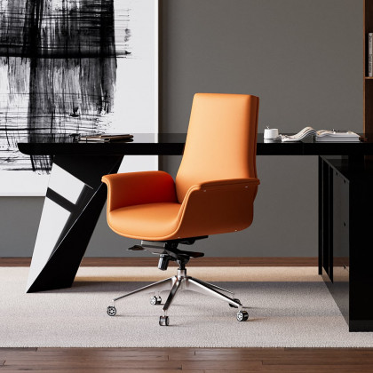 HMR - Office Upholstered PU Leather Swivel Chair in Orange