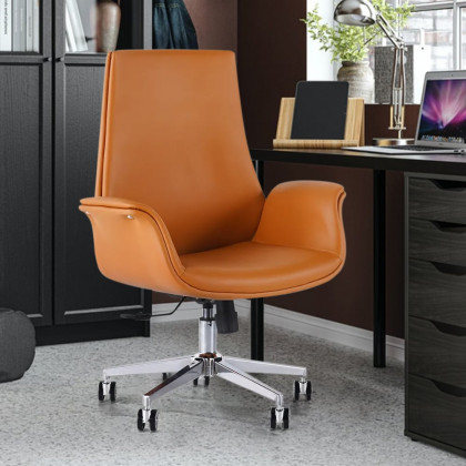HMR - Office Upholstered PU Leather Swivel Chair in Orange