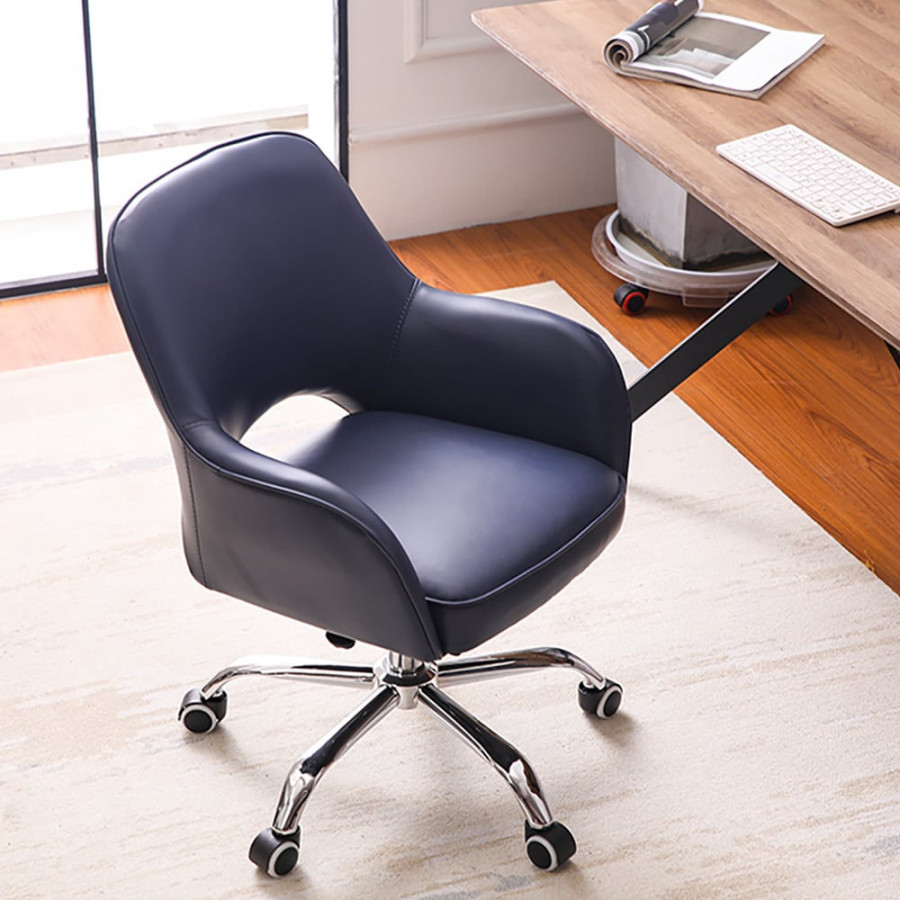 HMR - Swivel Office Chair Upholstered Faux Leather in Blue